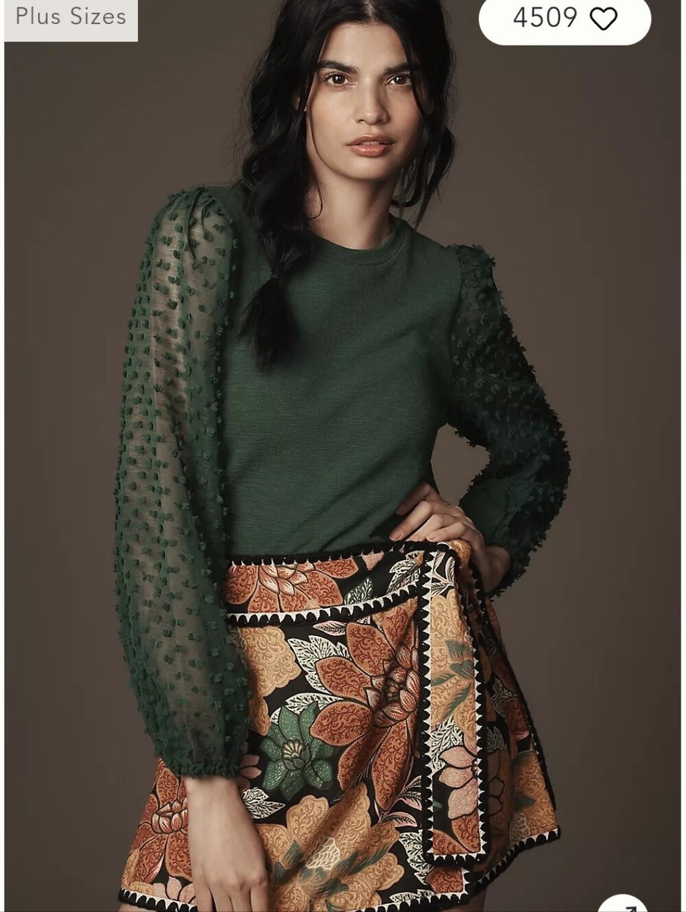 Maeve Green Semi-Sheer Puff Sleeve Pullover Blouse